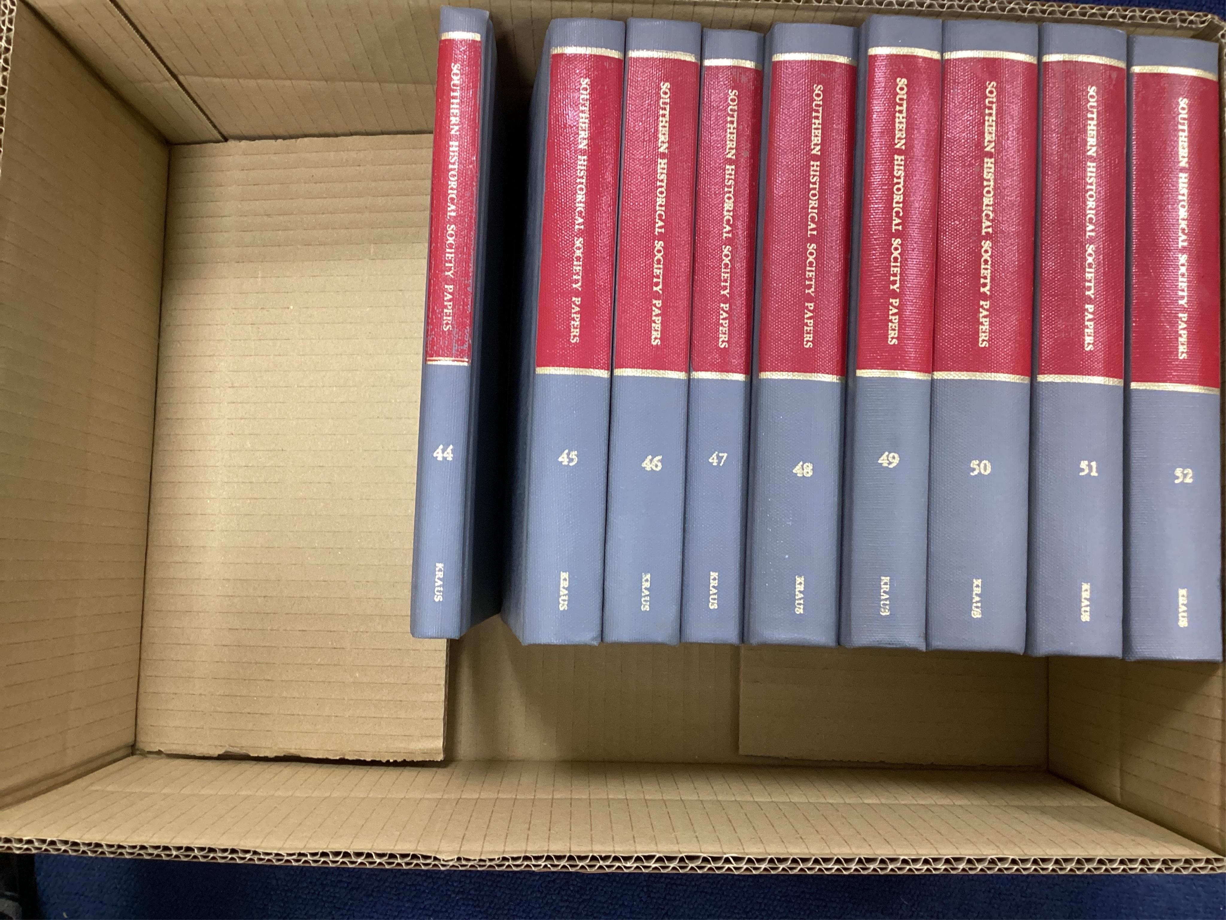 Southern Historical Papers ... reprint edition, 52 vols. original cloth with red labels. New York: Kraus Reprint Co., 1977